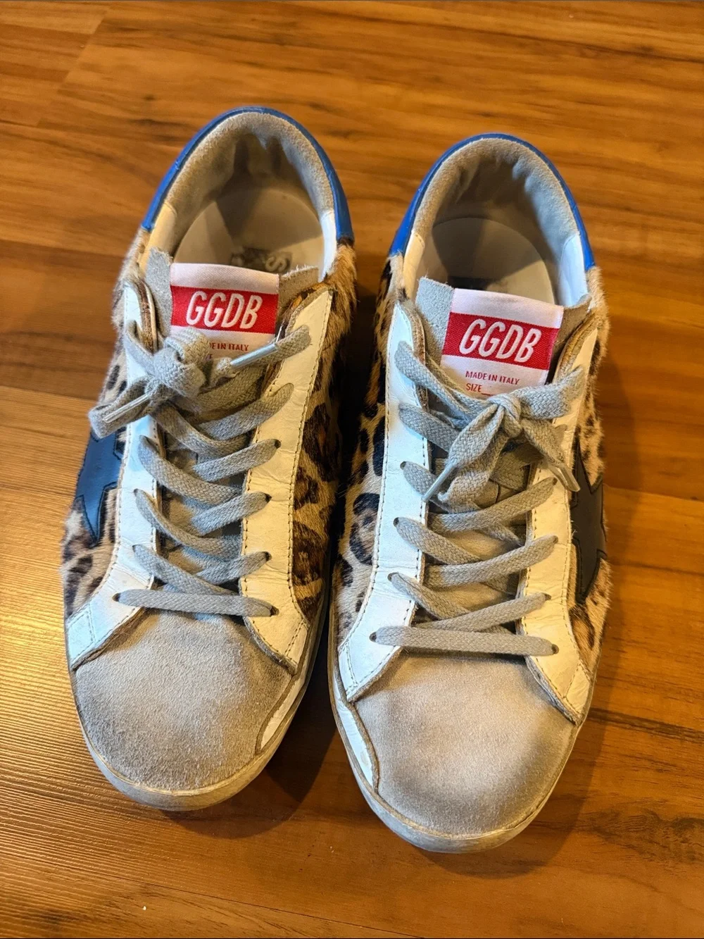 Golden Goose Leopard Sneakers with Blue Heel - GGDB Tag Visible - size 9